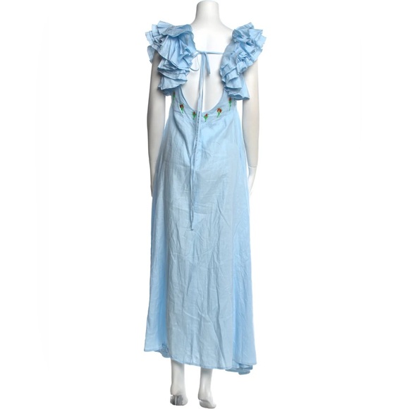 Fanm Mon Light Blue Maxi Dress with Floral Embroidery - Picture 2 of 2